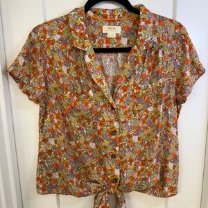 Anthropologie Maeve Multicolor Floral Button-Down Shirt
